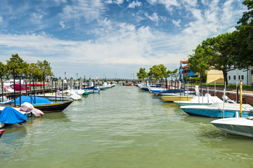 Main harbour with colorful boats in Burano island