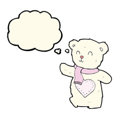 cartoon white teddy bear with love heart with thought bubble