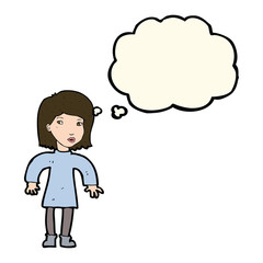 cartoon cautious woman with thought bubble