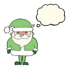 cartoon happy santa claus with thought bubble