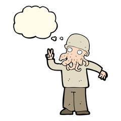 Obraz premium cartoon cool alien with thought bubble