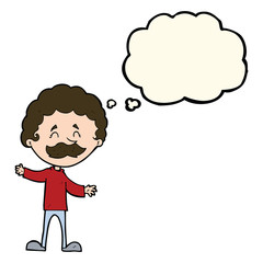 Fototapeta na wymiar cartoon happy man with mustache with thought bubble