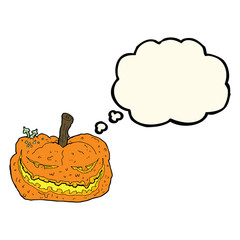 cartoon halloween pumpkin with thought bubble