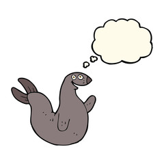 cartoon happy seal with thought bubble