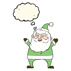 jolly santa cartoon with thought bubble