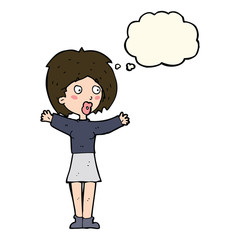 cartoon worried woman with thought bubble