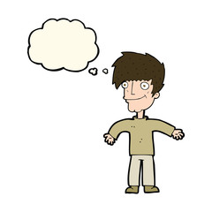 cartoon happy man with thought bubble