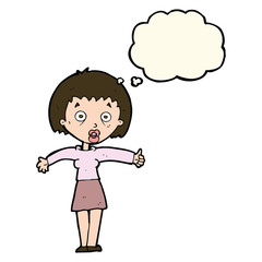 cartoon amazed woman with thought bubble