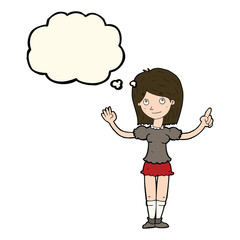 cartoon woman explaining idea with thought bubble