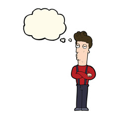 cartoon unimpressed man with thought bubble