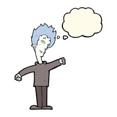 cartoon vampire man with thought bubble