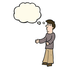 cartoon curious man with thought bubble