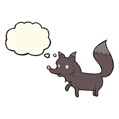 cartoon wolf cub with thought bubble
