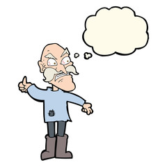 Fototapeta premium cartoon angry old man in patched clothing with thought bubble
