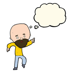 cartoon worried old man pointing with thought bubble