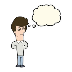 cartoon jaded man with thought bubble