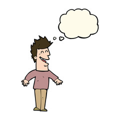 cartoon happy man with thought bubble
