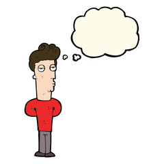 cartoon bored man with thought bubble