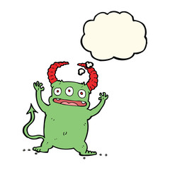 cartoon little devil with thought bubble
