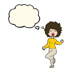 cartoon woman dancing with thought bubble