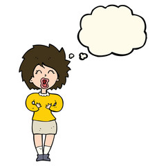 cartoon screaming woman with thought bubble