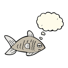cartoon funny fish with thought bubble