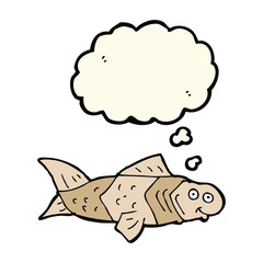 cartoon funny fish with thought bubble