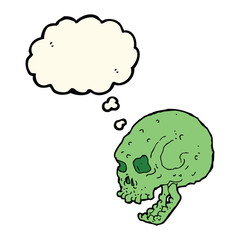 cartoon spooky skull with thought bubble