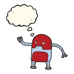 funny cartoon robot with thought bubble