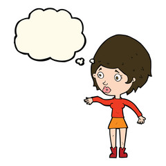 cartoon concerned woman reaching out with thought bubble
