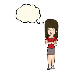 cartoon woman standing with thought bubble