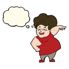 cartoon oveweight woman with thought bubble