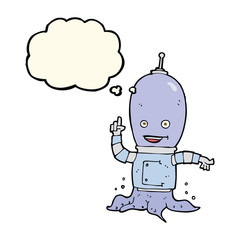 cartoon alien spaceman with thought bubble