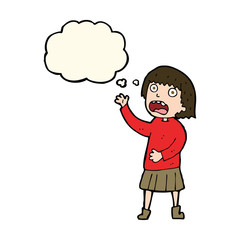 cartoon stressed out woman with thought bubble