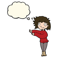 cartoon dancing woman with thought bubble