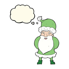 cartoon santa claus with thought bubble