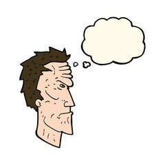 cartoon angry face with thought bubble