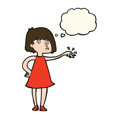cartoon woman showing off engagement ring with thought bubble