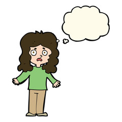 cartoon worried woman with thought bubble