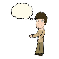 cartoon confused man with thought bubble