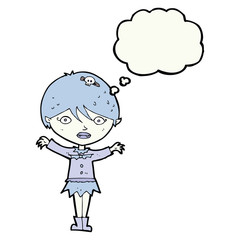 cartoon waving vampire girl with thought bubble
