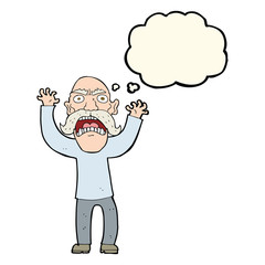 cartoon angry old man with thought bubble