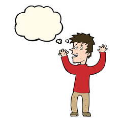 cartoon excited man with thought bubble