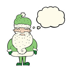 cartoon grumpy santa claus with thought bubble
