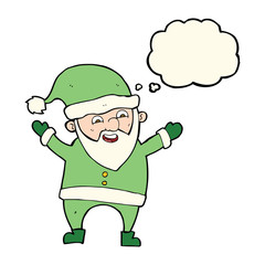 cartoon santa claus with thought bubble