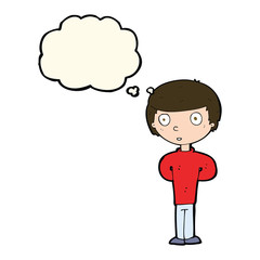 cartoon worried man with thought bubble