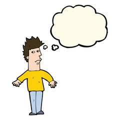 cartoon worried man with thought bubble
