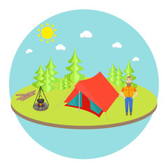 Outdoor landscape background with camp tent