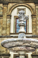 close up of a fountain in Santa Croce square in Florence