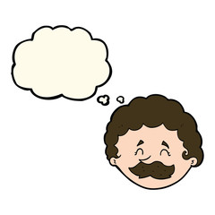 cartoon man with mustache with thought bubble